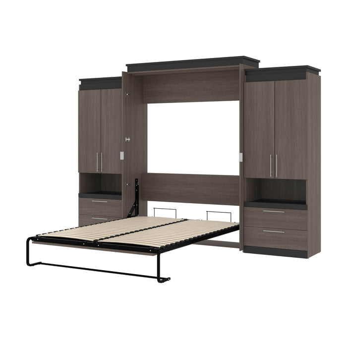 Orion 124"W Queen Murphy Wall Bed with 2 Storage Cabinets and Pull-Out Shelves - Available in 2 Colors
