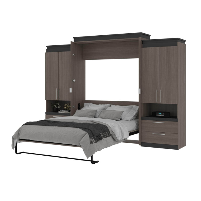 Bestar Queen Murphy Bed Orion 124W Queen Murphy Bed And 2 Storage Cabinets With Pull-Out Shelves (125W) In Bark Gray & Graphite