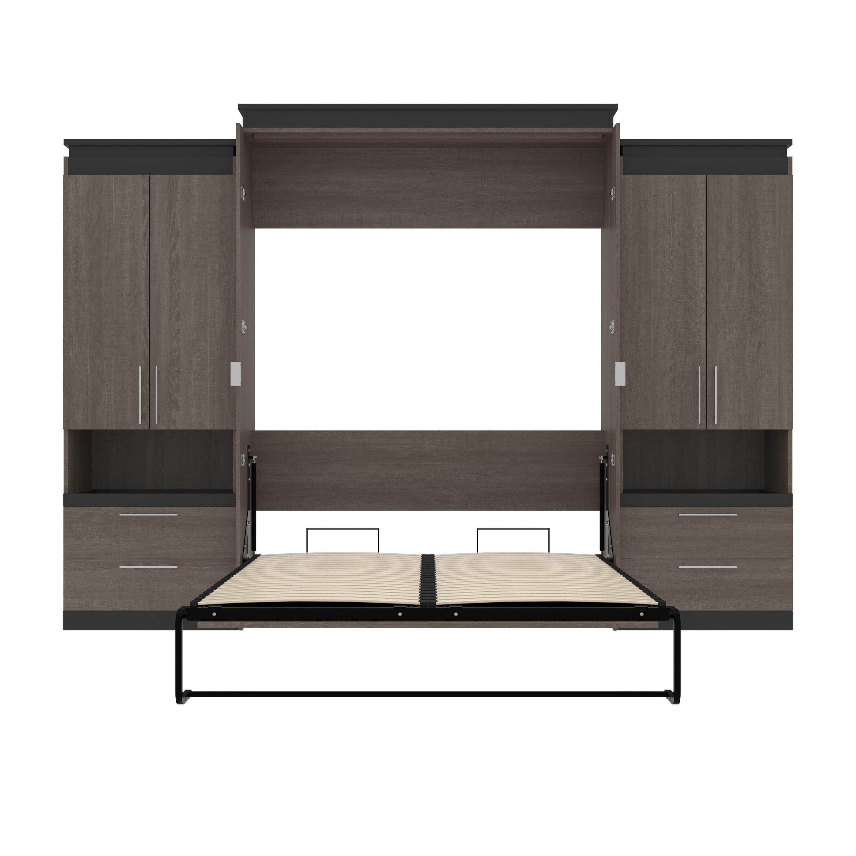 Bestar Orion 124"W Queen Murphy Wall Bed with 2 Storage Cabinets and ...
