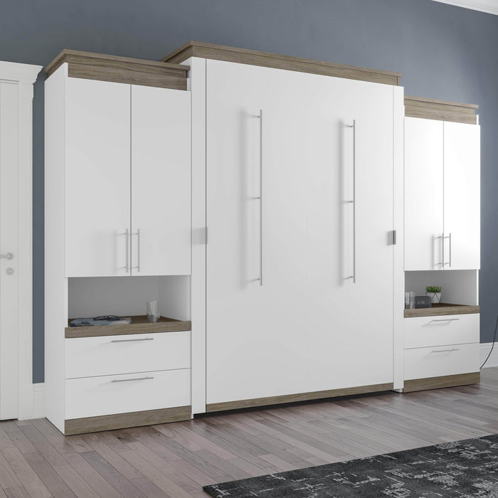 Bestar Murphy Beds Orion 124W Queen Murphy Bed And 2 Storage Cabinets With Pull-Out Shelves - Available in 2 Colors