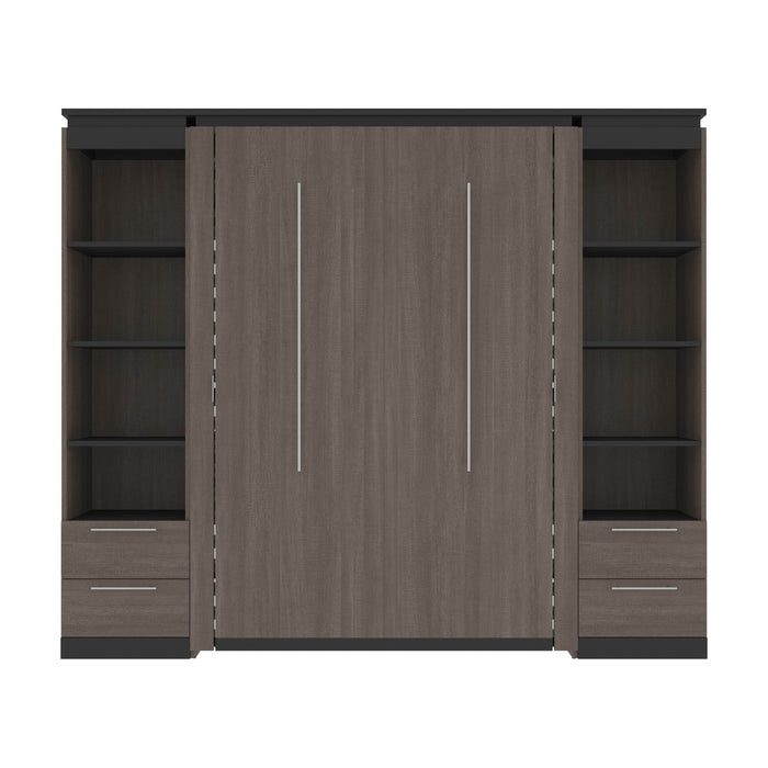 Bestar Full Murphy Bed Orion 98W Full Murphy Bed And 2 Narrow Shelving Units With Drawers (99W) In Bark Gray & Graphite
