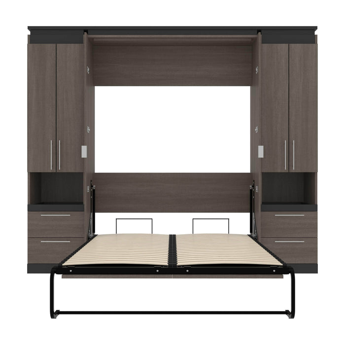 Bestar Full Murphy Bed Orion 98W Full Murphy Bed And 2 Storage Cabinets With Pull-Out Shelves (99W) In Bark Gray & Graphite