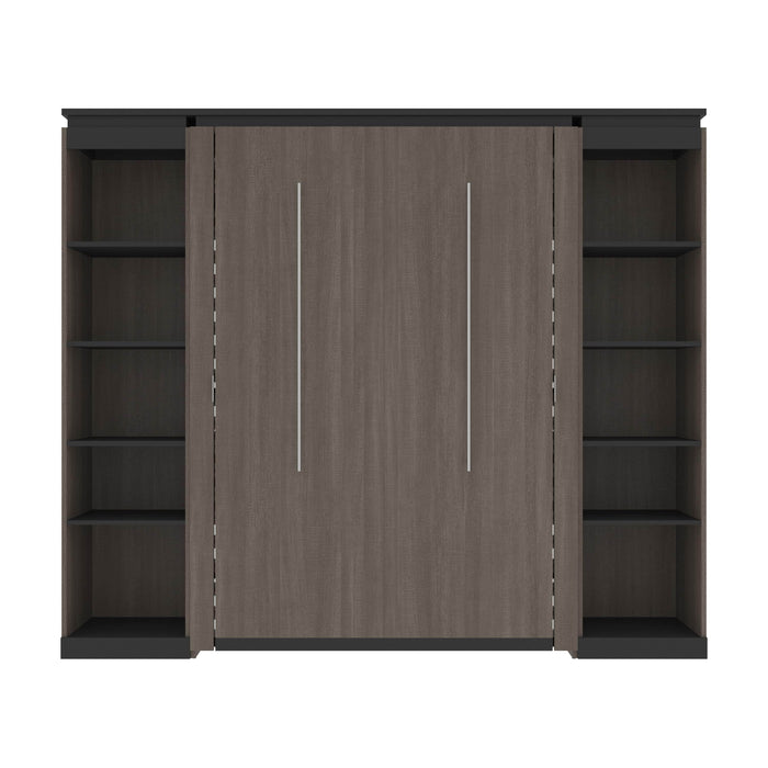 Bestar Full Murphy Bed Orion 98W Full Murphy Bed With 2 Narrow Shelving Units (99W) In Bark Gray & Graphite