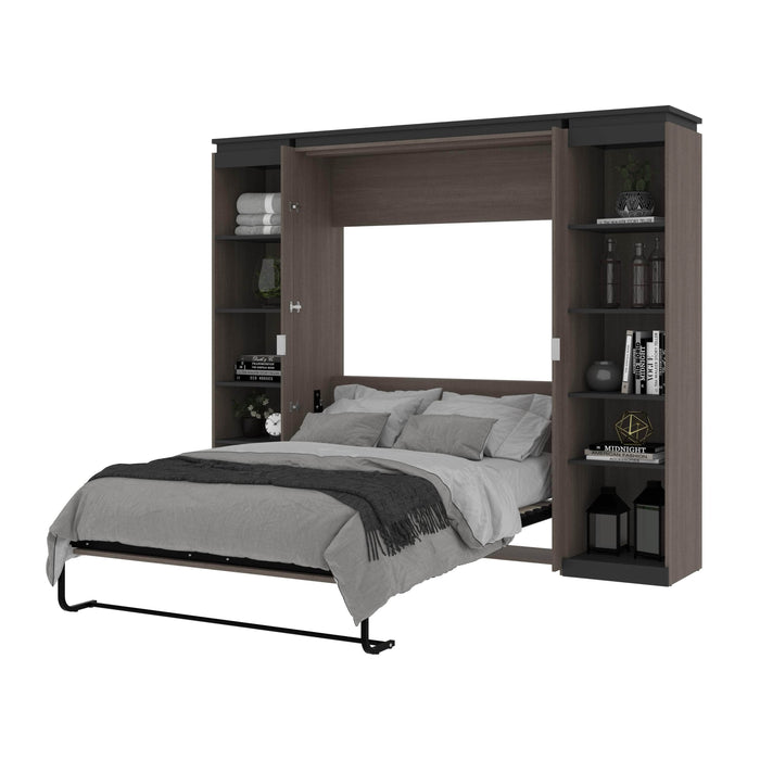 Bestar Full Murphy Bed Orion 98W Full Murphy Bed With 2 Narrow Shelving Units (99W) In Bark Gray & Graphite