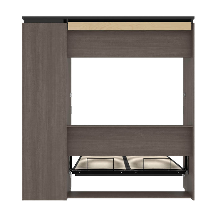 Bestar Full Murphy Bed Orion Full Murphy Bed And Narrow Shelving Unit With Drawers (79W) In Bark Gray & Graphite
