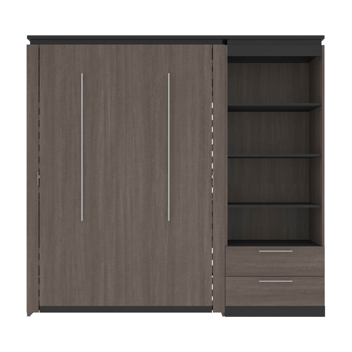 Bestar Full Murphy Bed Orion Full Murphy Bed And Shelving Unit With Drawers (89W) In Bark Gray & Graphite