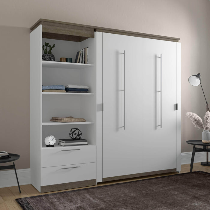 Bestar Murphy Beds Orion Full Murphy Bed And Shelving Unit With Drawers - Available in 2 Colors