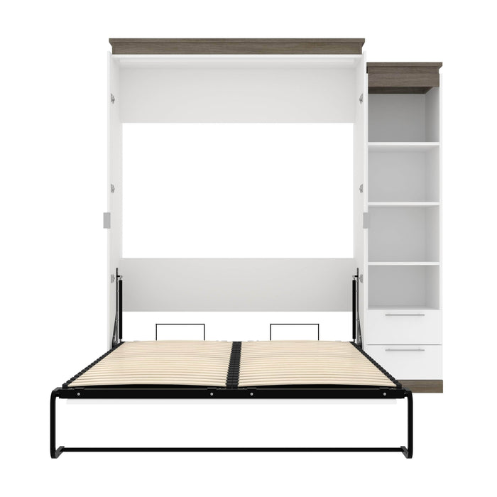 Bestar Murphy Beds Orion Queen Murphy Bed And Narrow Shelving Unit With Drawers - Available in 2 Colors