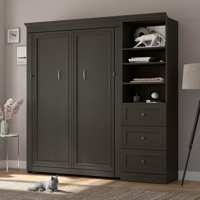 Bestar Murphy Beds Versatile Full Murphy Bed And Shelving Unit With Drawers In Deep Gray