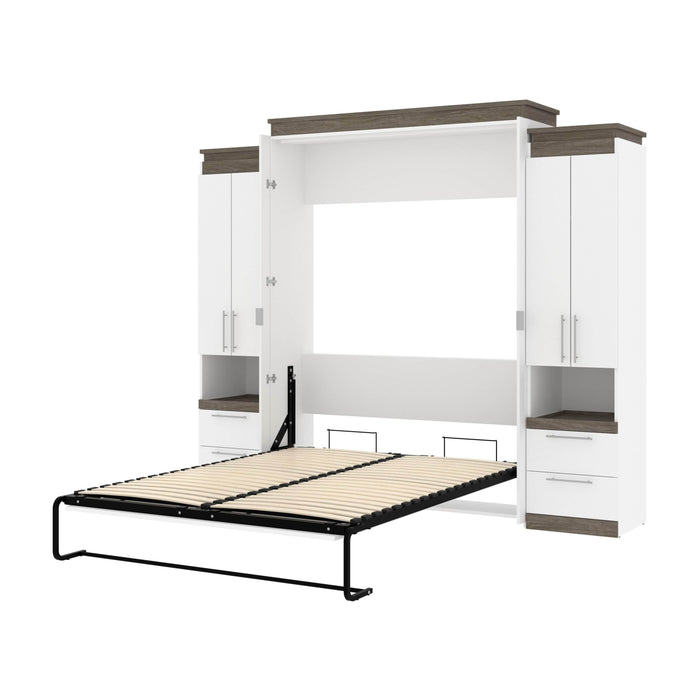 Bestar Murphy Beds White & Walnut Gray Orion 104W Queen Murphy Bed And 2 Storage Cabinets With Pull-Out Shelves - Available in 2 Colors
