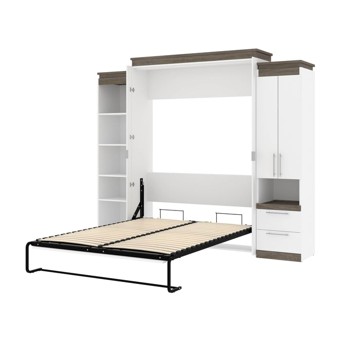 Bestar Murphy Beds White & Walnut Gray Orion 104W Queen Murphy Bed With Narrow Storage Solutions - Available in 2 Colors