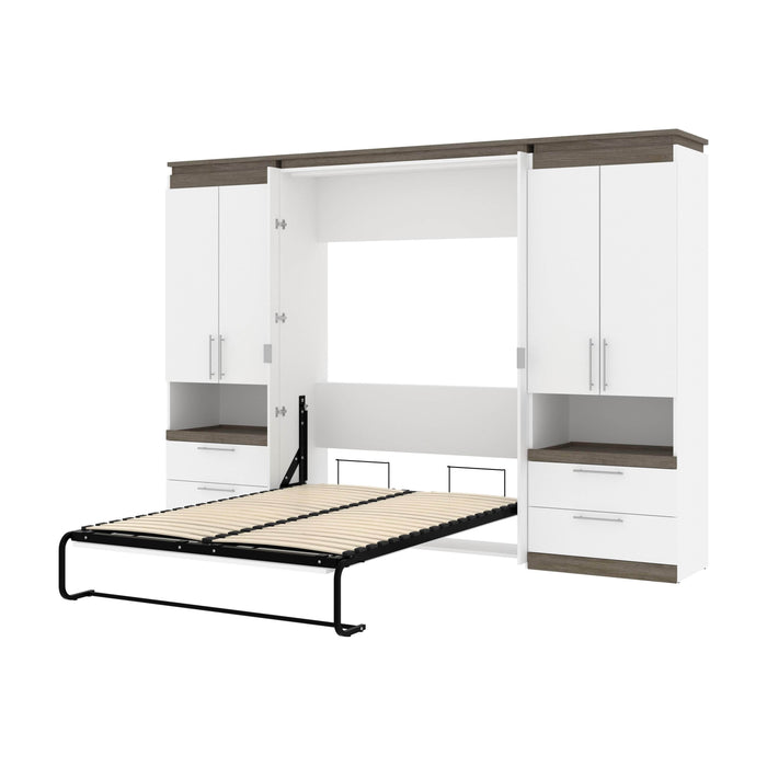 Bestar Murphy Beds White & Walnut Gray Orion 118W Full Murphy Bed And 2 Storage Cabinets With Pull-Out Shelves - Available in 2 Colors
