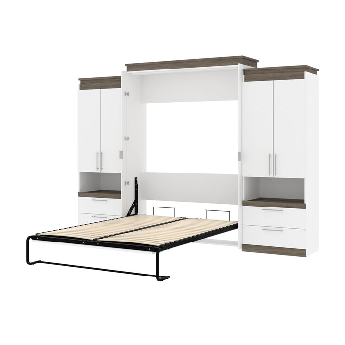 Bestar Murphy Beds White & Walnut Gray Orion 124W Queen Murphy Bed And 2 Storage Cabinets With Pull-Out Shelves (125W) - Available in 2 Colors