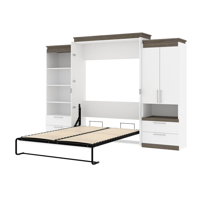 Bestar Murphy Beds White & Walnut Gray Orion 124W Queen Murphy Bed And Multifunctional Storage With Drawers - Available in 2 Colors