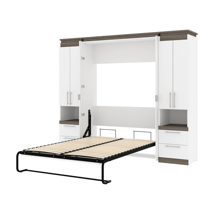 Bestar Murphy Beds White & Walnut Gray Orion 98W Full Murphy Bed And 2 Storage Cabinets With Pull-Out Shelves - Available in 2 Colors