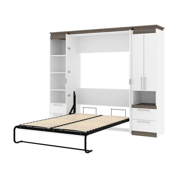 Bestar Murphy Beds White & Walnut Gray Orion 98W Full Murphy Bed And Narrow Storage Solutions With Drawers - Available in 2 Colors
