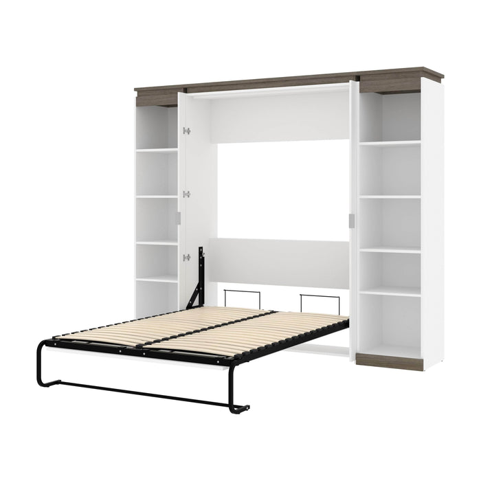 Bestar Murphy Beds White & Walnut Gray Orion 98W Full Murphy Bed With 2 Narrow Shelving Units - Available in 2 Colors