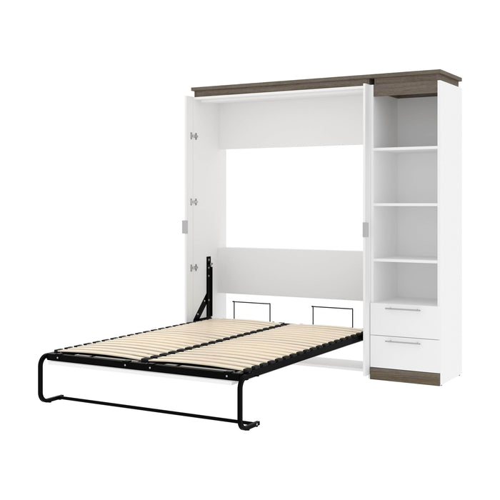 Bestar Murphy Beds White & Walnut Gray Orion Full Murphy Bed And Narrow Shelving Unit With Drawers - Available in 2 Colors