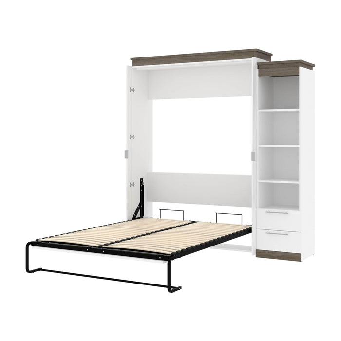 Bestar Murphy Beds White & Walnut Gray Orion Queen Murphy Bed And Narrow Shelving Unit With Drawers - Available in 2 Colors