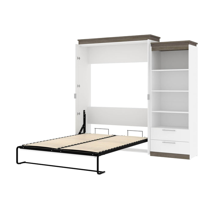 Bestar Murphy Beds White & Walnut Gray Orion Queen Murphy Bed And Shelving Unit With Drawers - Available in 2 Colors