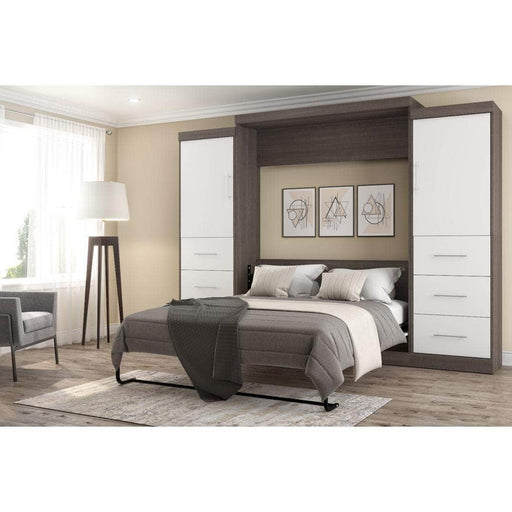 Nebula 115" Set including a Queen Wall Bed and Two Storage Units with Drawers - Bark Gray & White