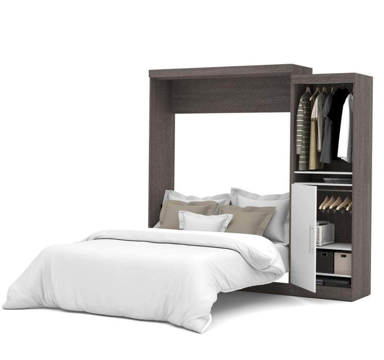Bestar Nebula 90" Set including a Queen Wall Bed and One Storage Unit - Bark Gray & White