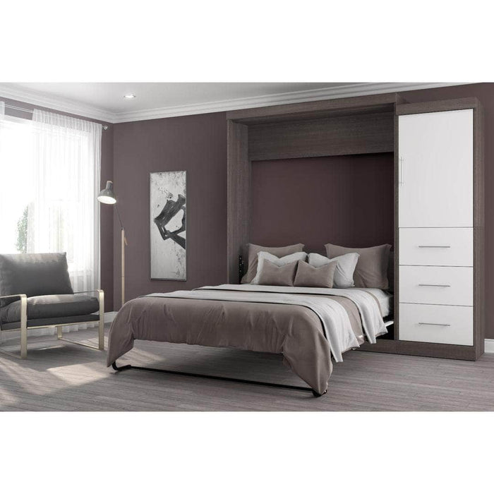 Nebula 90" Set including a Queen Wall Bed and One Storage Unit with Drawers - Bark Gray & White