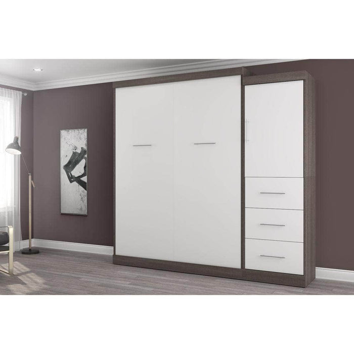 Bestar Nebula 90" Set including a Queen Wall Bed and One Storage Unit with Drawers - Bark Gray & White
