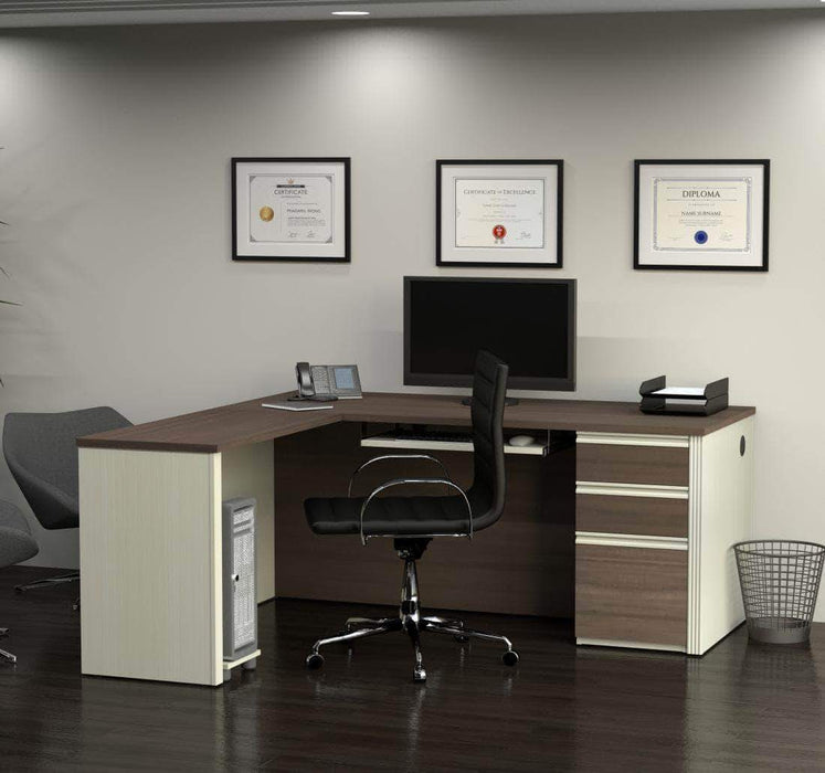 Bestar Prestige+ L-Shaped Desk with Pedestal - Available in 4 Colors