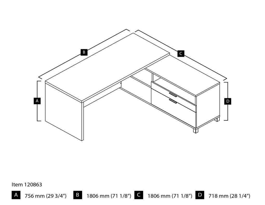Bestar Pro-Linea L-Shaped Desk - Available in 3 Colors