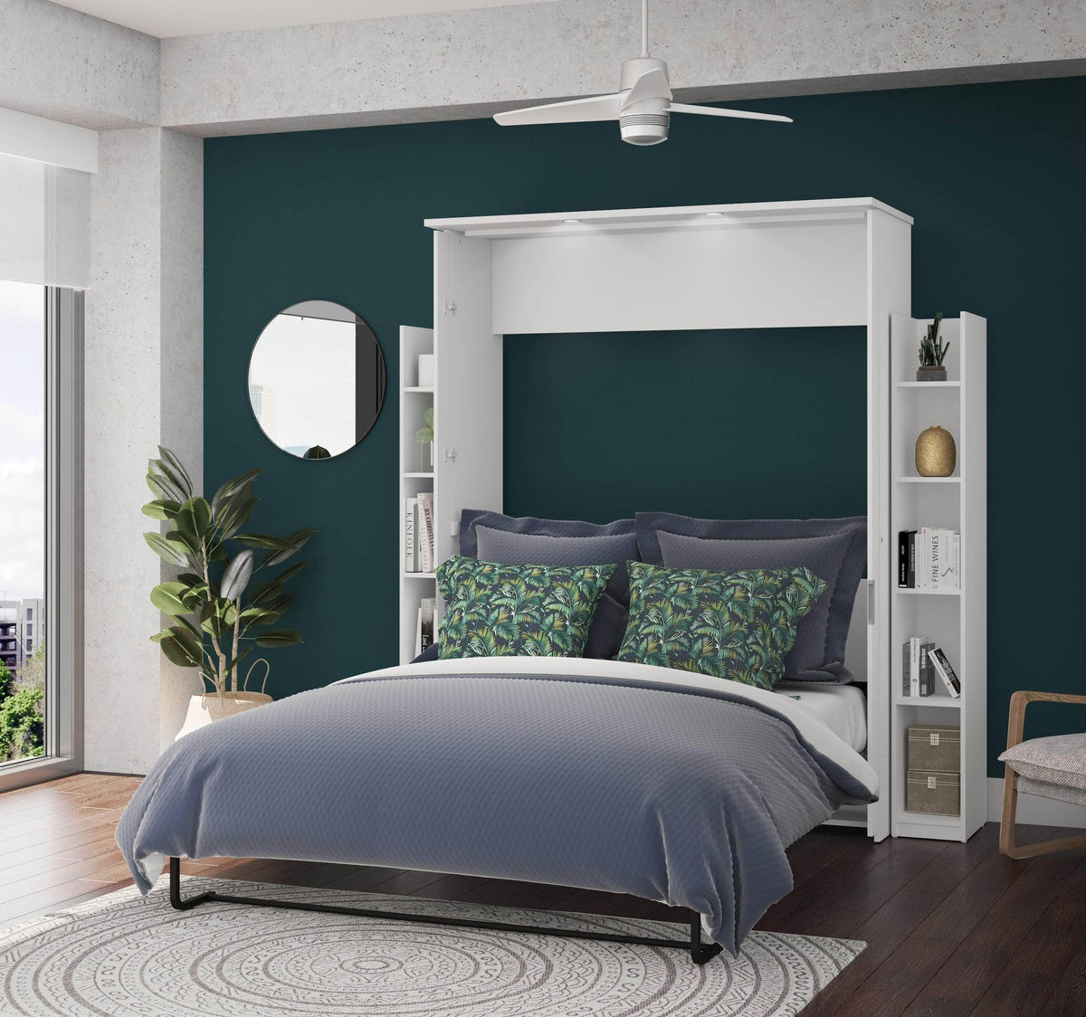 Bestar Lumina Queen Murphy Wall Bed and 2 Storage Units (85“) - White ...