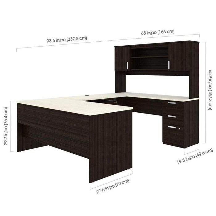 Bestar Ridgeley U-Shaped Desk with Pedestal and Hutch - Available in 2 Colors