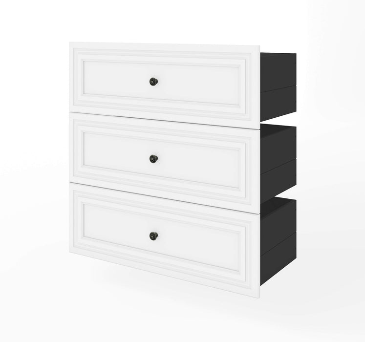 Bestar Shelves Drawers and Doors White Versatile 3-Drawer Set for Versatile 36” Storage Unit - Available in 2 Colors