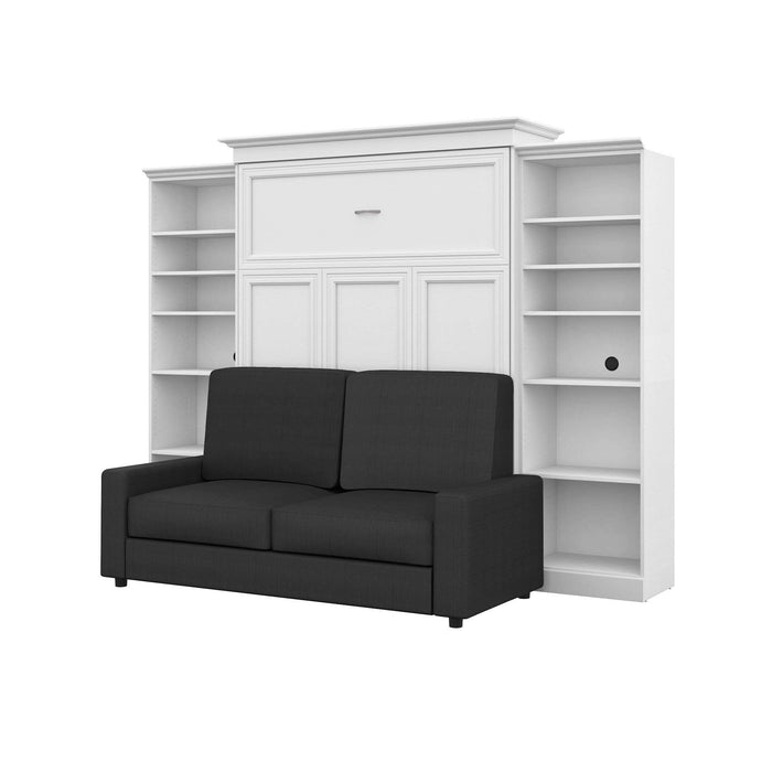Bestar Sofa Murphy Bed White Versatile Queen Murphy Bed, 2 Storage Units and a Sofa (115“) - White