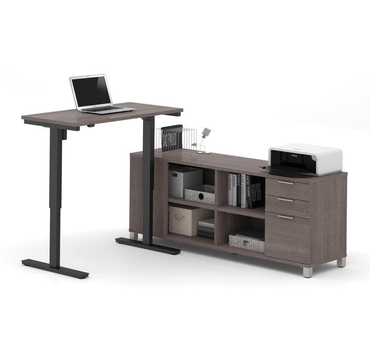 Bestar Standing Desk Bark Gray Pro-Linea 2-Piece Set Including a Standing Desk and a Credenza - Available in 3 Colors