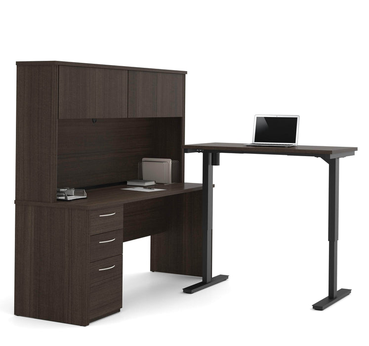 Bestar Standing Desk Dark Chocolate Embassy 2-Piece Set including a Standing Desk and a Desk with Hutch - Dark Chocolate
