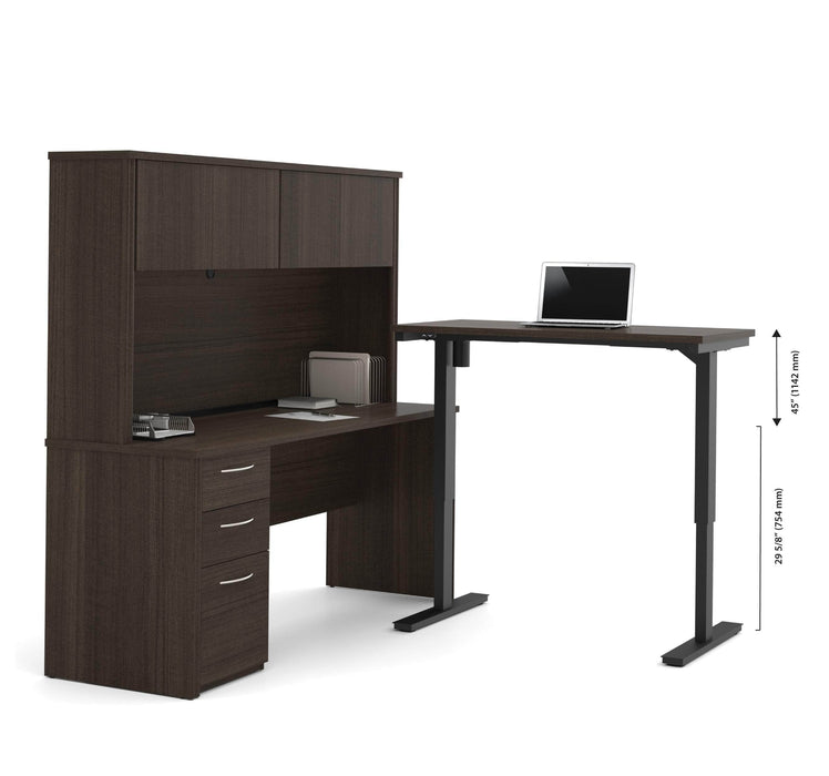 Bestar Standing Desk Dark Chocolate Embassy 2-Piece Set including a Standing Desk and a Desk with Hutch - Dark Chocolate