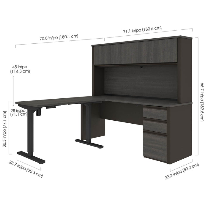 Bestar Standing Desk Prestige + 2-Piece set including a standing desk and a desk with hutch - Available in 3 Colors