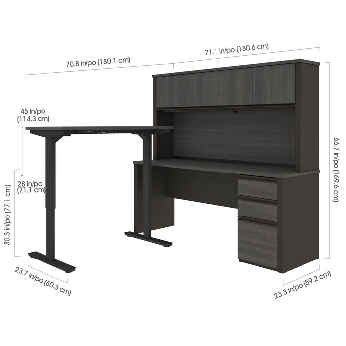 Bestar Standing Desk Prestige + 2-Piece set including a standing desk and a desk with hutch - Available in 3 Colors