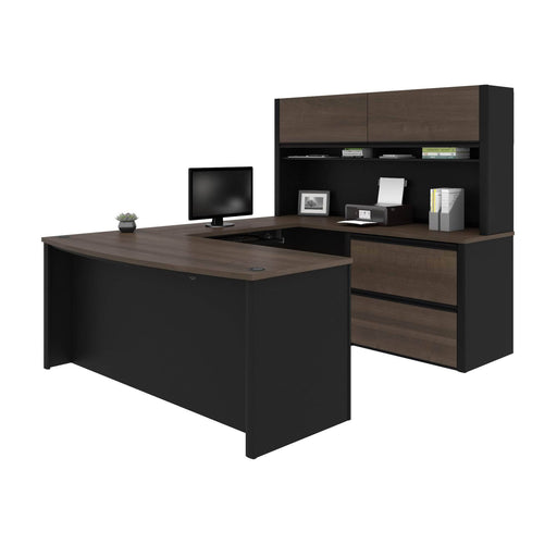 Bestar U-Desk Connexion U-Shaped Executive Desk with Lateral File Cabinet and Hutch - Available in 3 Colors