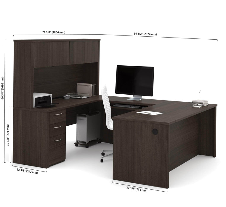Bestar U-Desk Embassy U-Shaped Executive Desk with Pedestal and Hutch - Available in 2 Colors