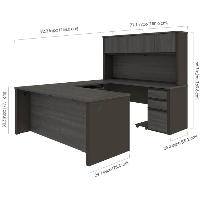 Bestar U-Desk Prestige + U-Shaped Executive Desk with Hutch and 2 Pedestals - Available in 3 Colors