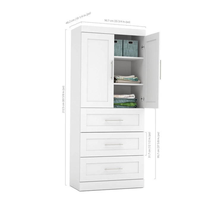 Bestar Wardrobe Pur 36W Wardrobe with 3 Drawers - Available in 2 Colors