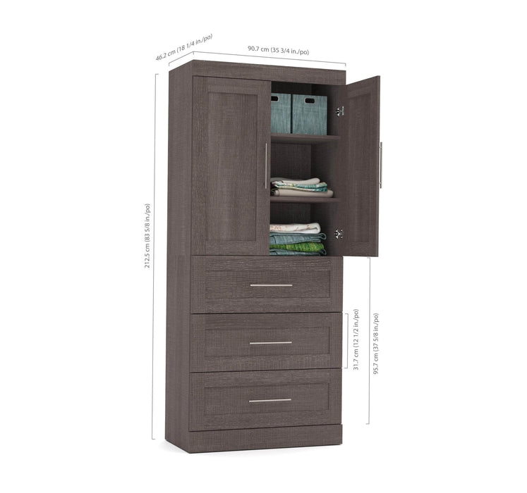 Bestar Wardrobe Pur 36W Wardrobe with 3 Drawers - Available in 2 Colors
