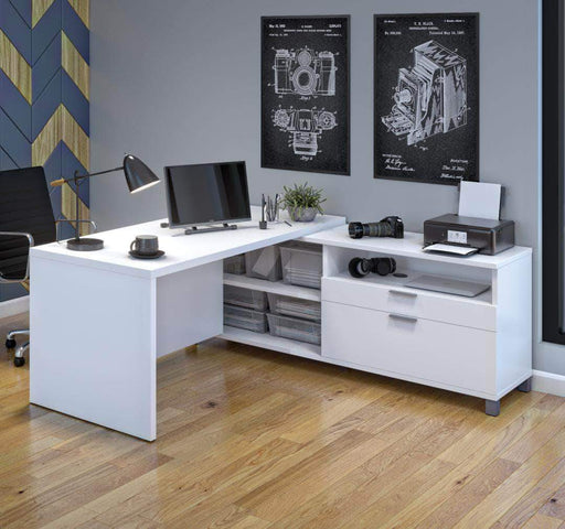Bestar White Pro-Linea L-Shaped Desk - Available in 3 Colors