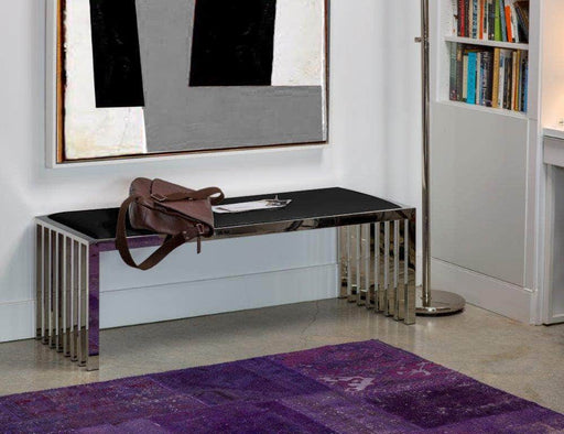 Mobital Kade Bench in Black Leatherette with Polished Stainless Steel