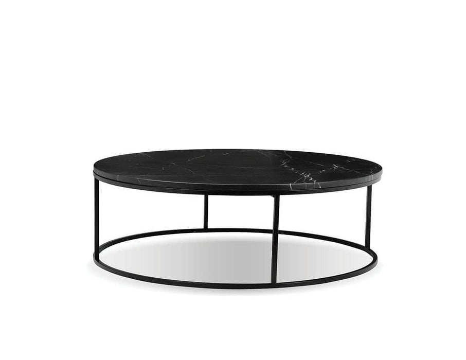  Mobital Onix 39" Round Coffee Table with Black Nero Marquina Marble Top and Black Powder Coated Steel