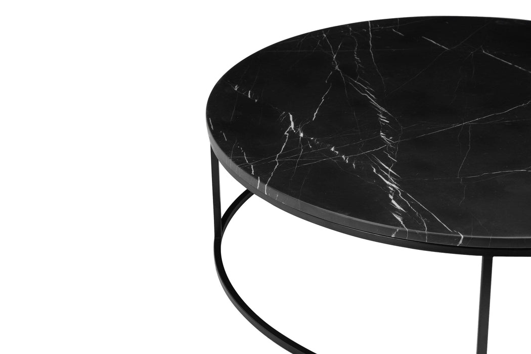 Mobital Coffee Table Black Onix 39" Round Coffee Table Black Nero Marquina Marble With Black Powder Coated Steel