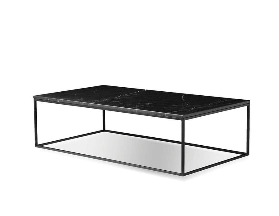  Mobital Onix Rectangular Coffee Table with Black Nero Marquina Marble Top and Black Powder Coated Steel