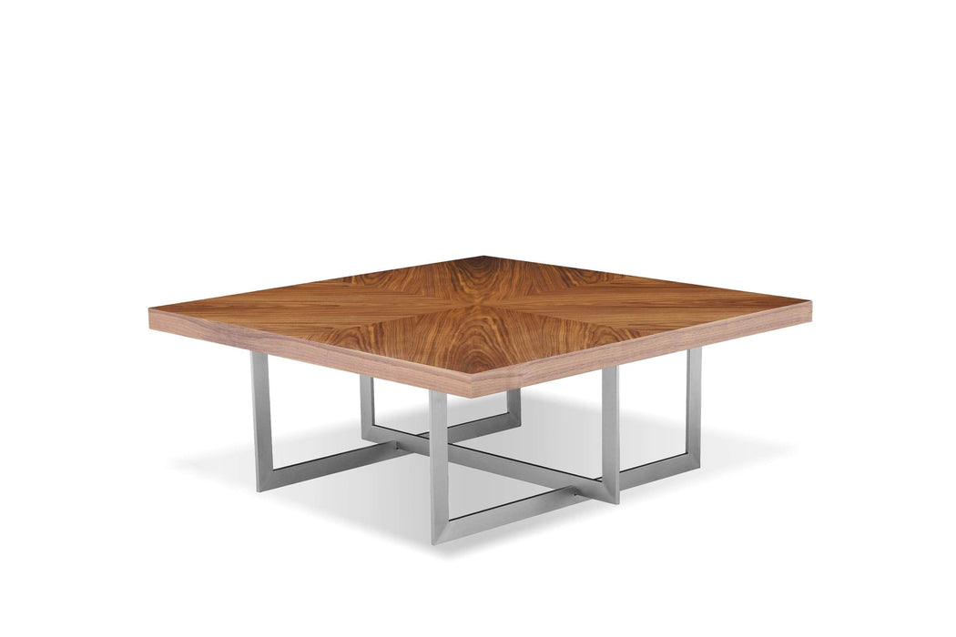 Mobital Remi 39" Square Coffee Table in Natural Walnut with Brushed Stainless Steel